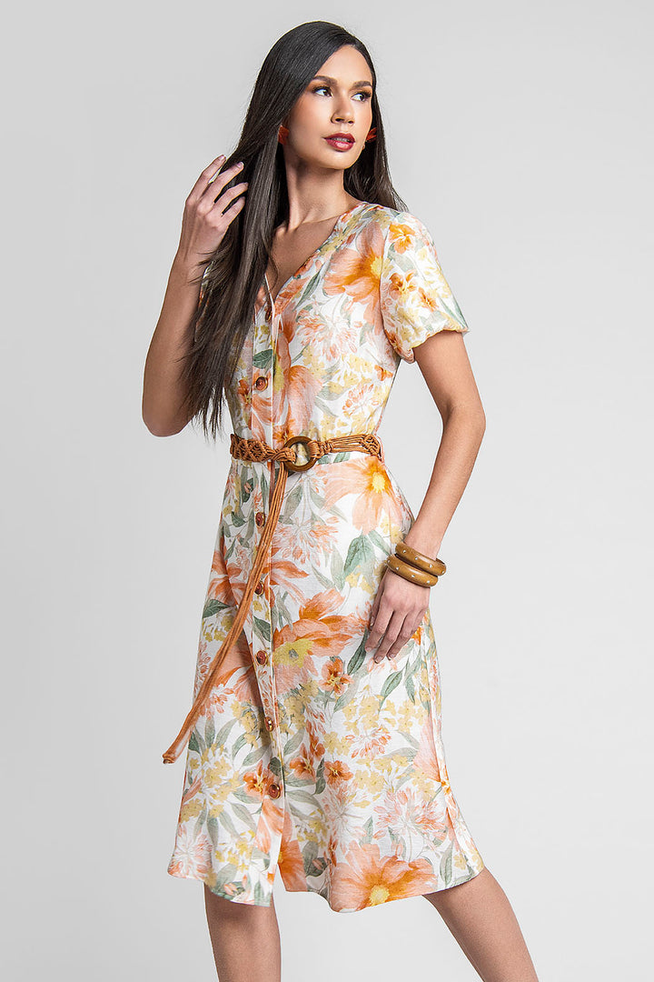 Vestido Con Manga Corta Y Estampado Floral
