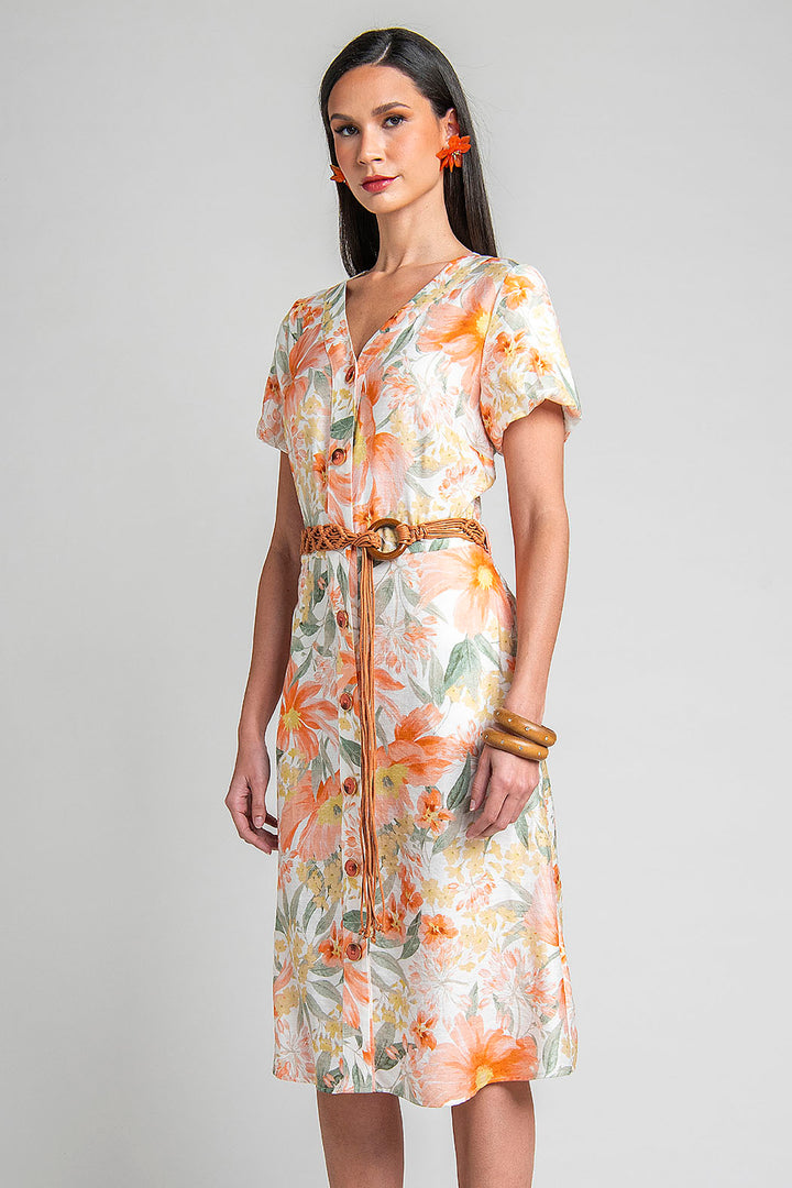 Vestido Con Manga Corta Y Estampado Floral