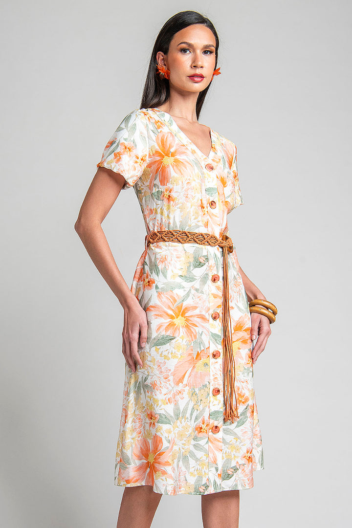 Vestido Con Manga Corta Y Estampado Floral