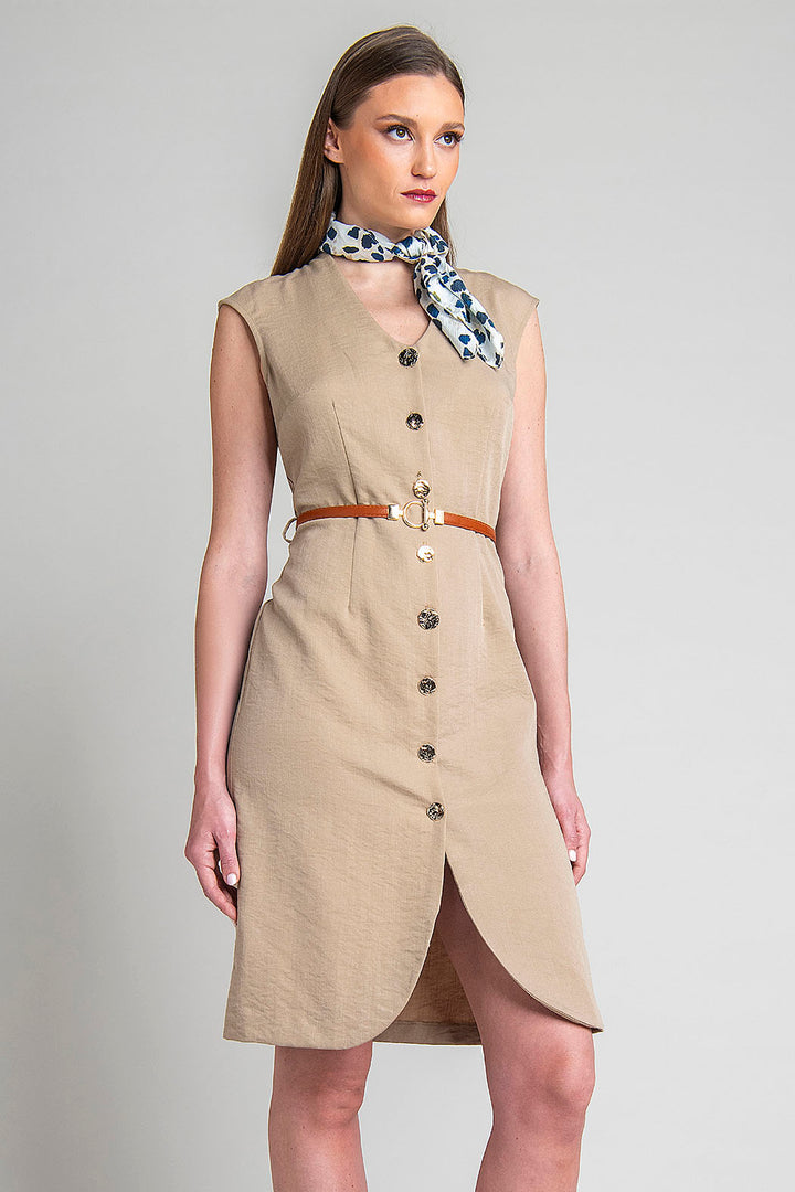 Vestido Sin Mangas Con Cinturon