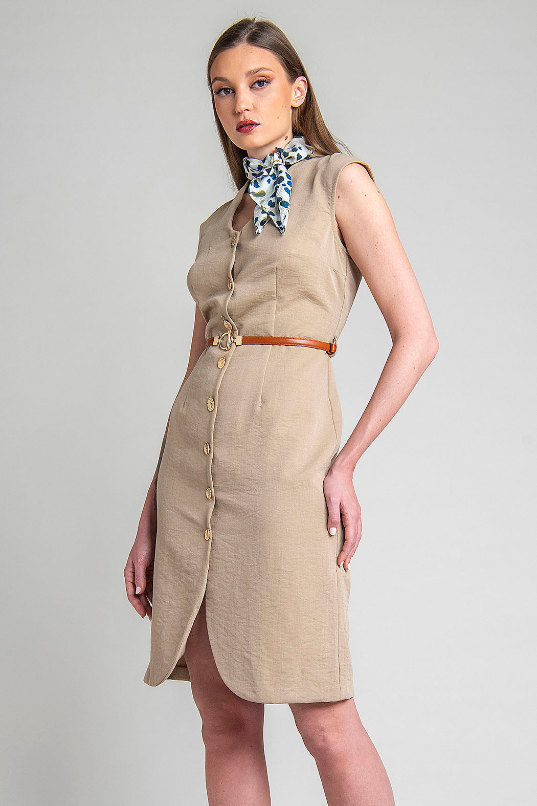 Vestido Sin Mangas Con Cinturon