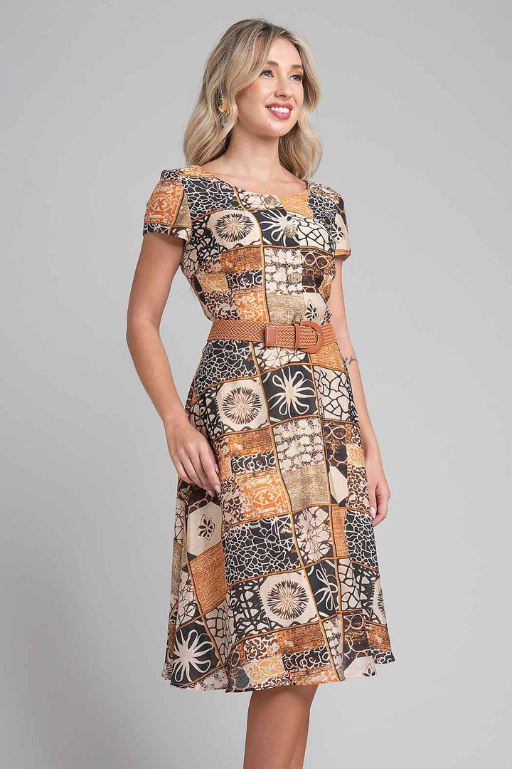 Vestido Estampado Con Cinturon