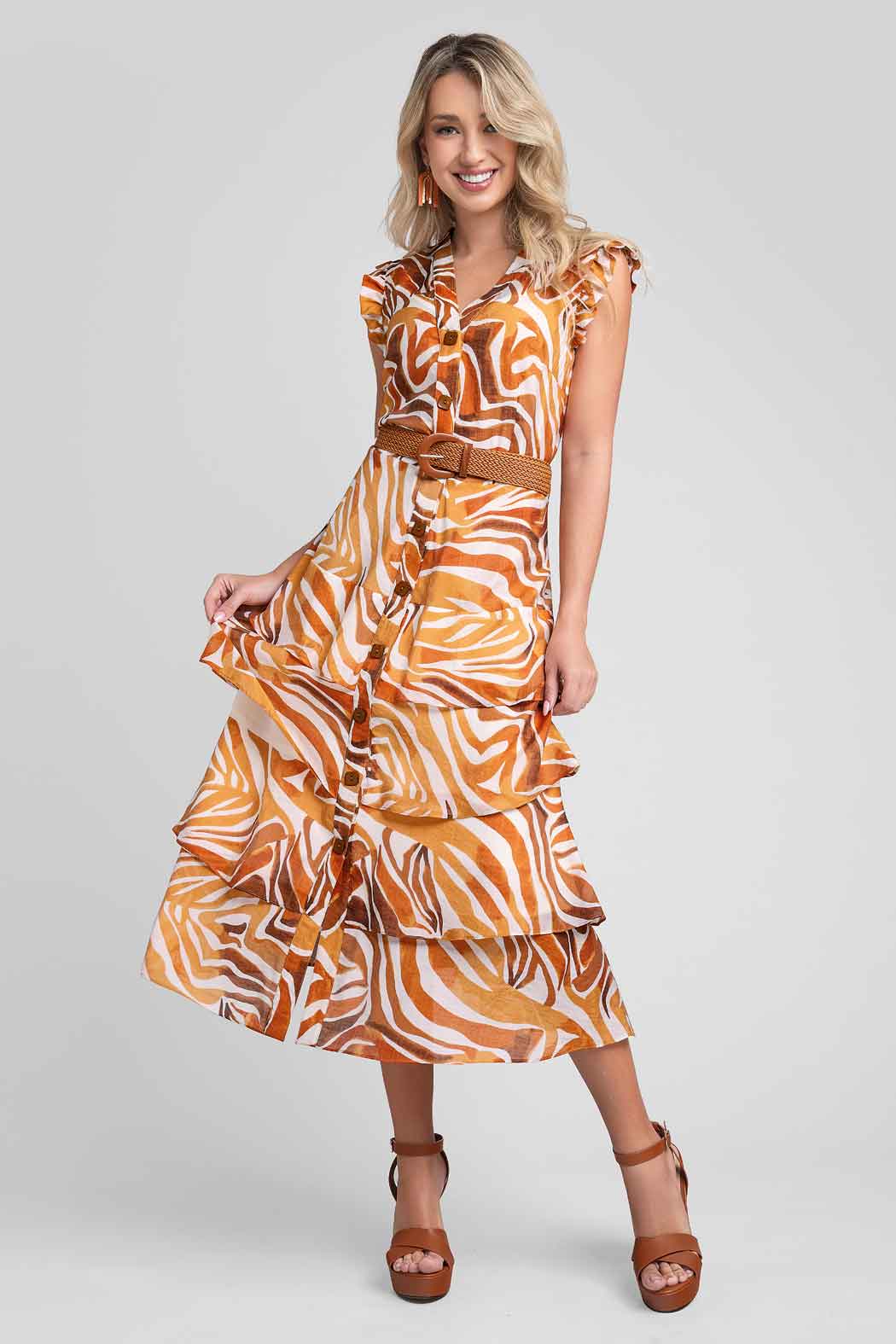 Vestido Estampado Con Olanes