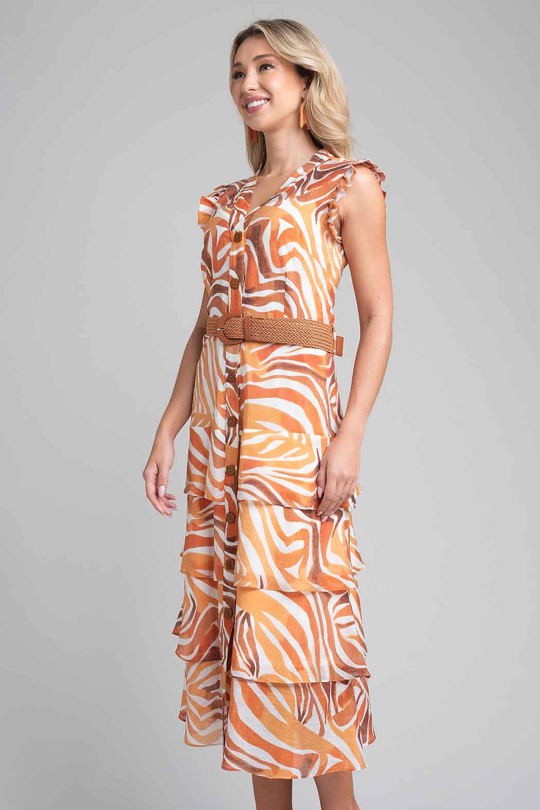 Vestido Estampado Con Olanes