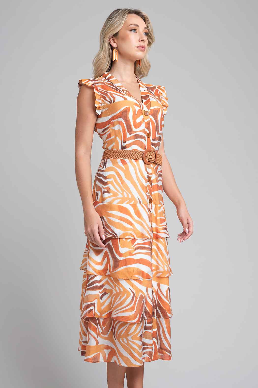 Vestido Estampado Con Olanes