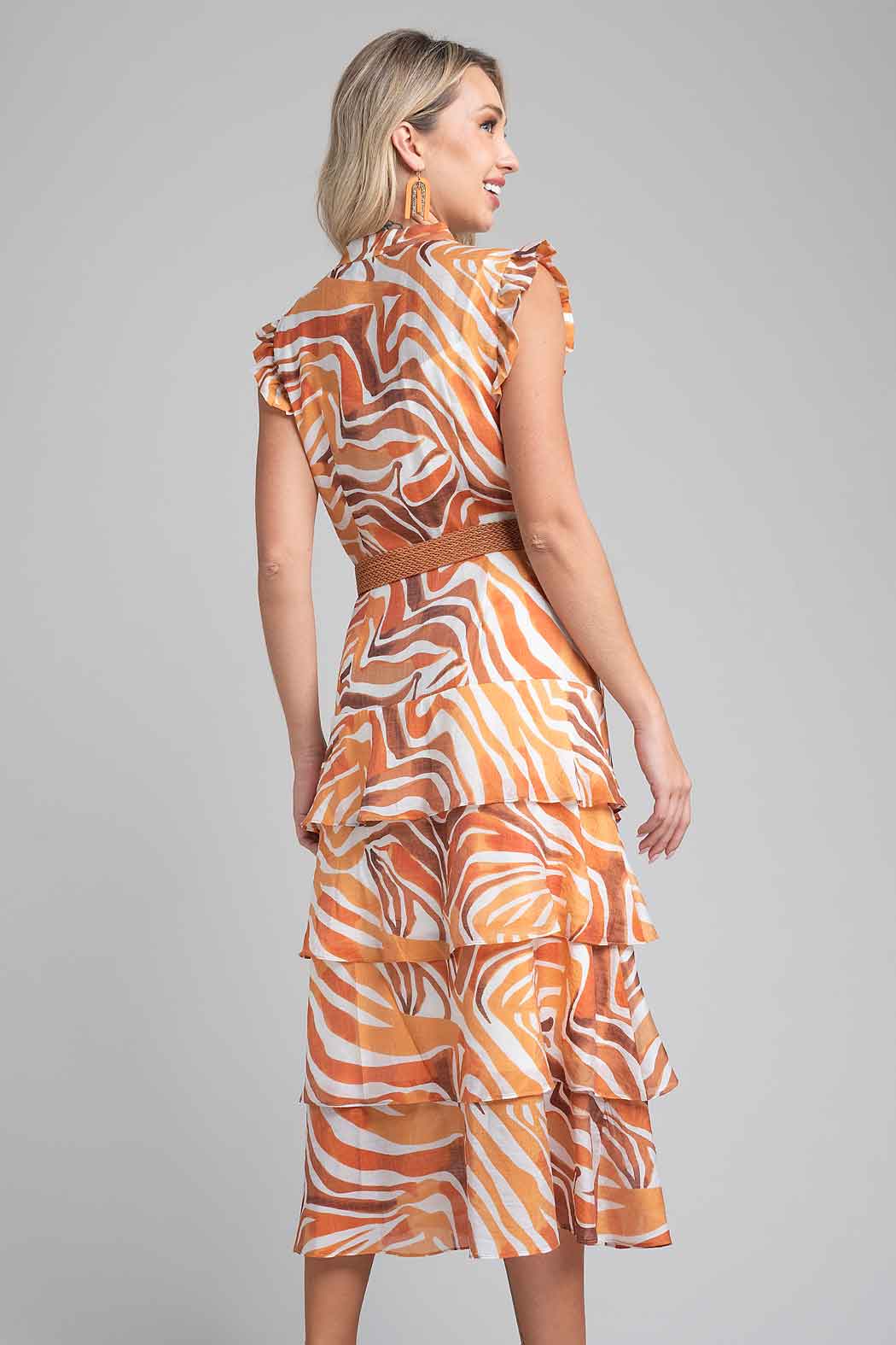 Vestido Estampado Con Olanes