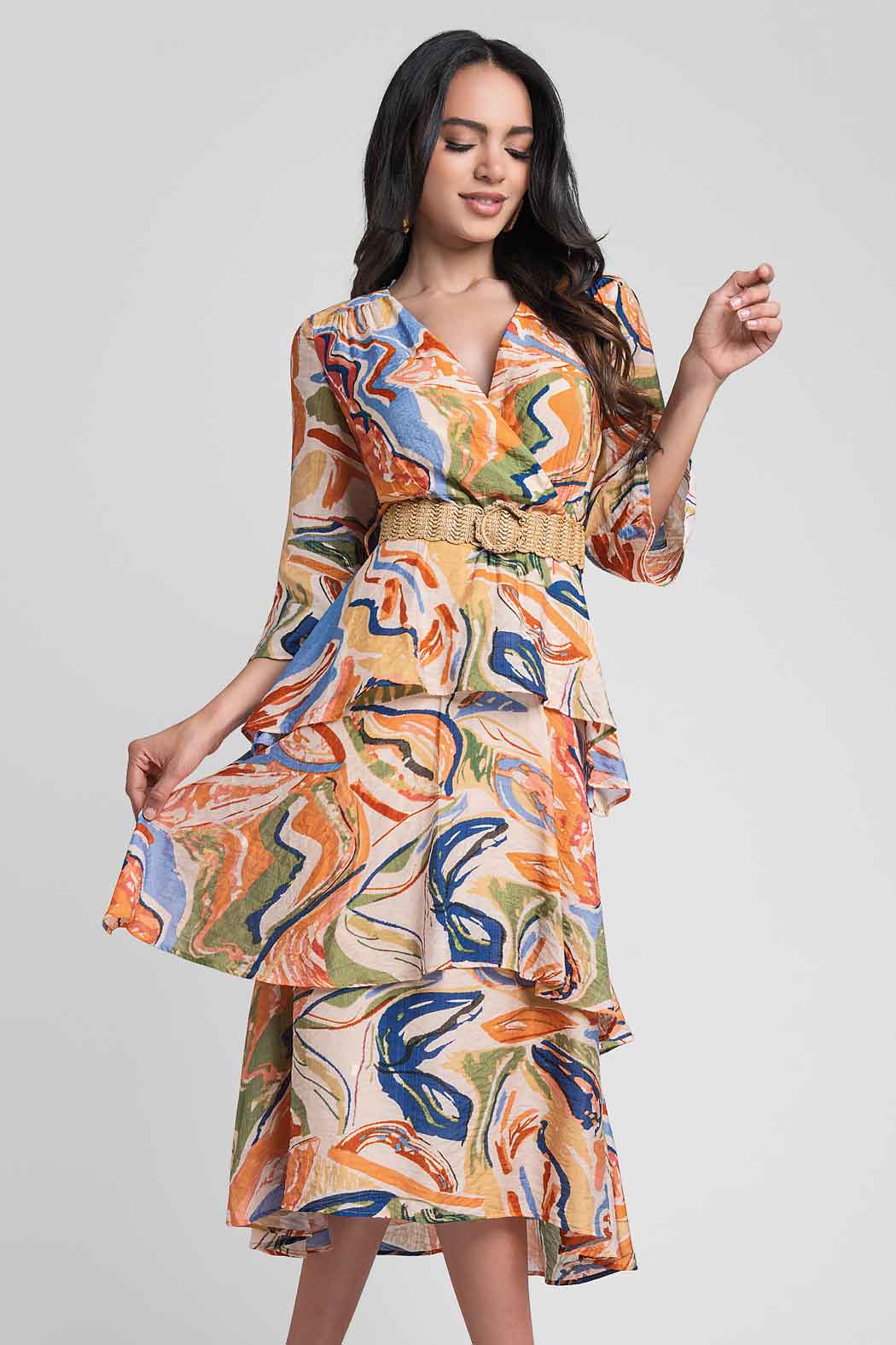 Vestido Estampado Con Olanes