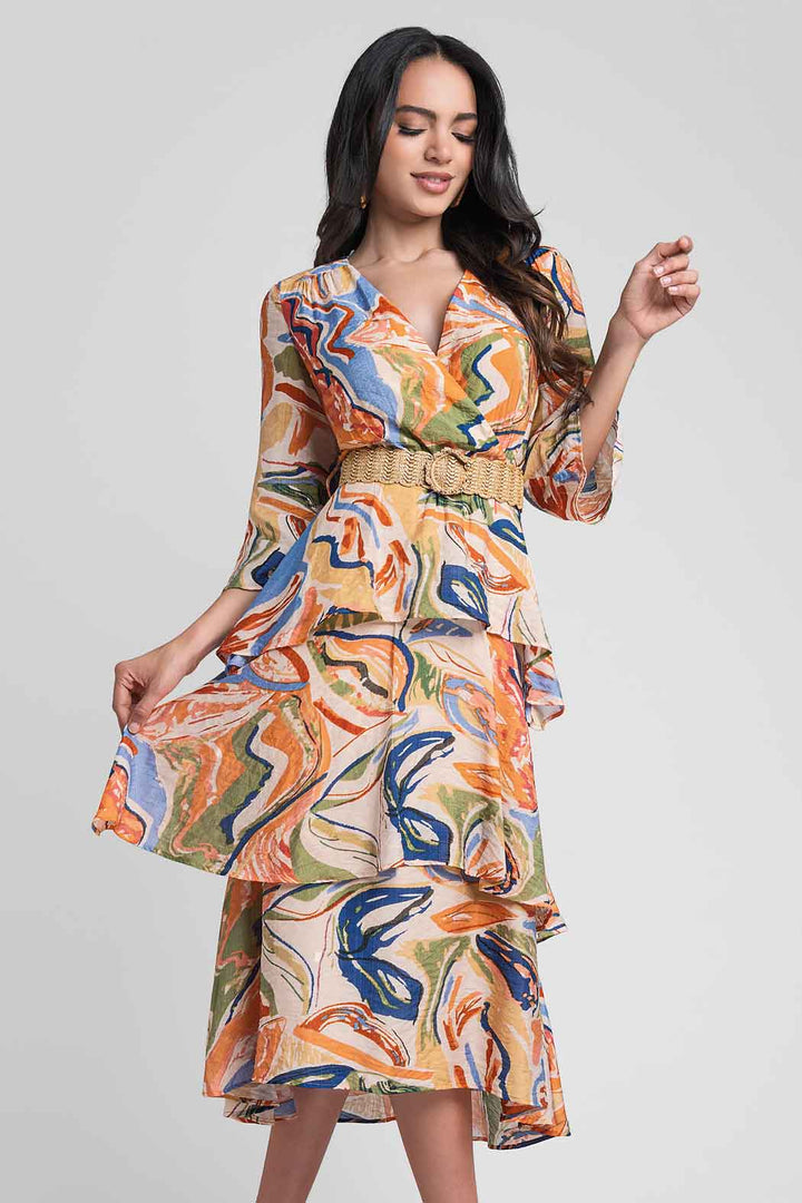 Vestido Estampado Con Olanes