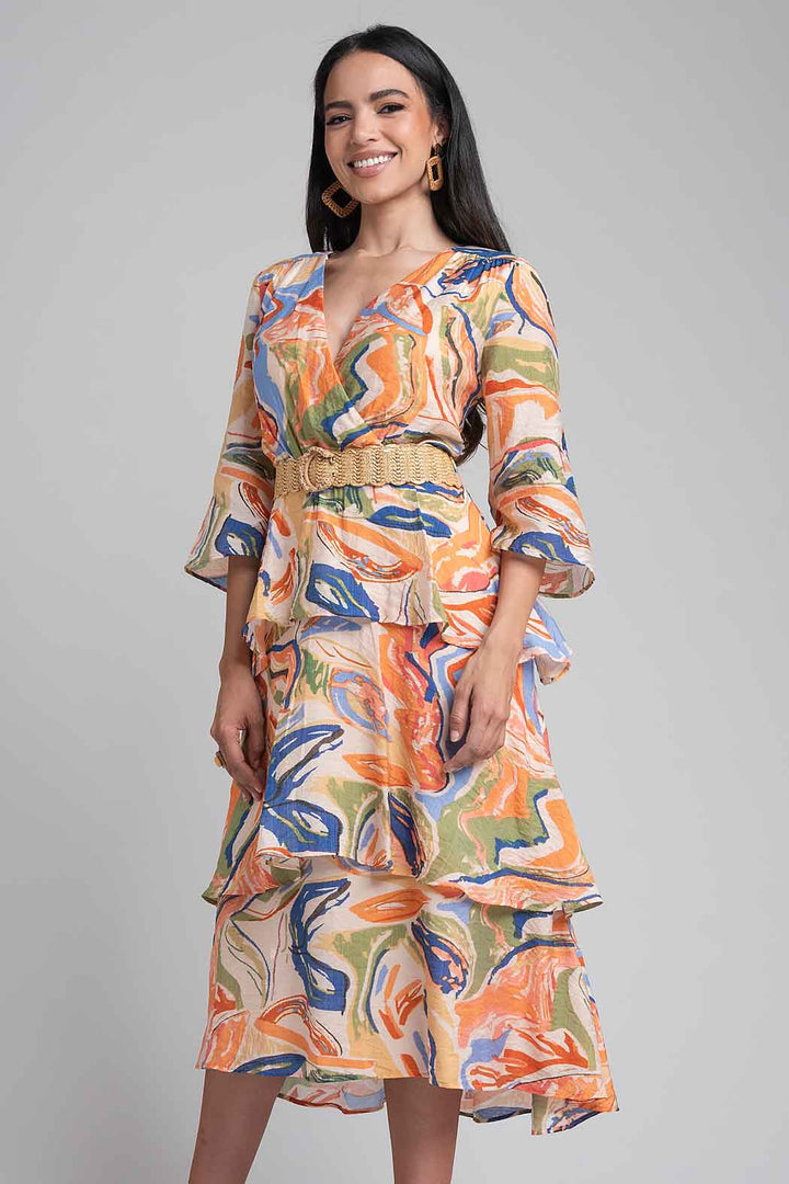 Vestido Estampado Con Olanes