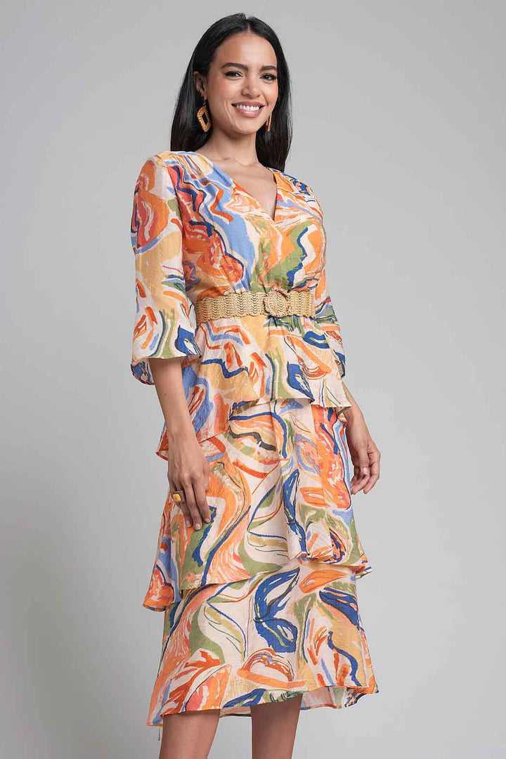 Vestido Estampado Con Olanes