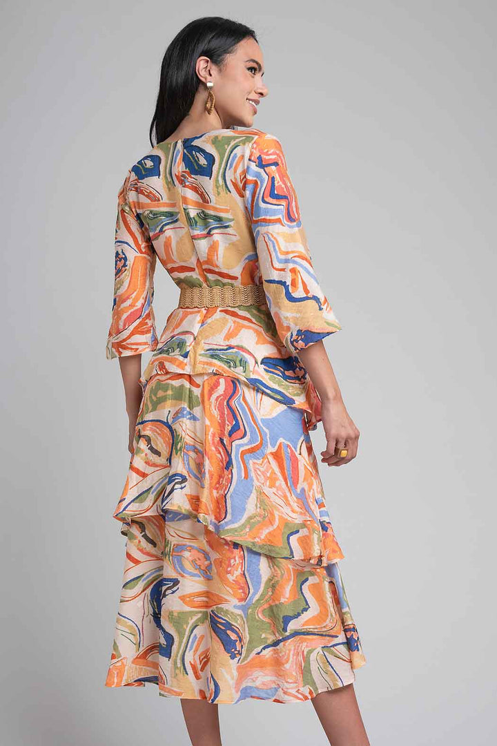 Vestido Estampado Con Olanes