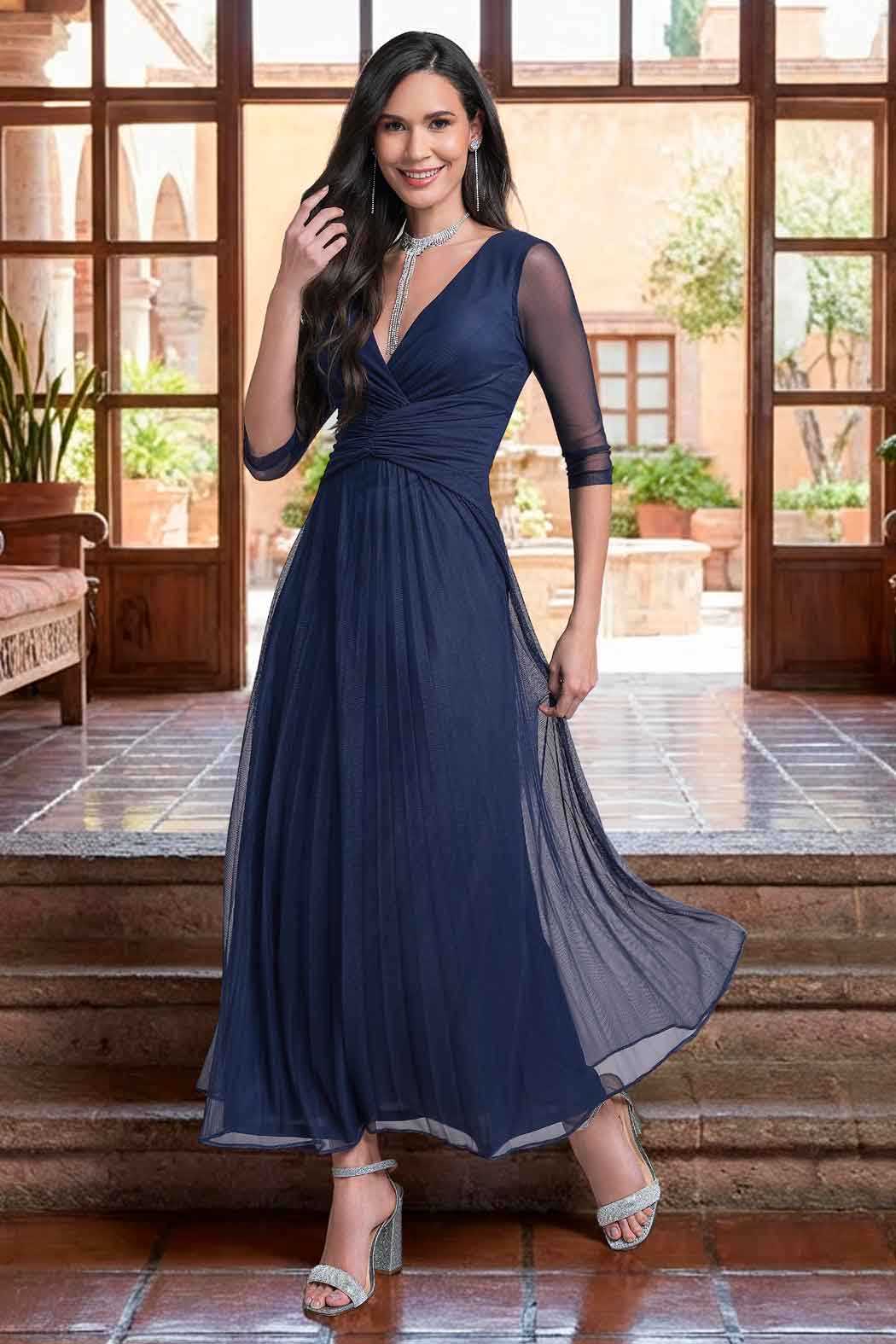 Vestido Mesh Con Escote Cruzado
