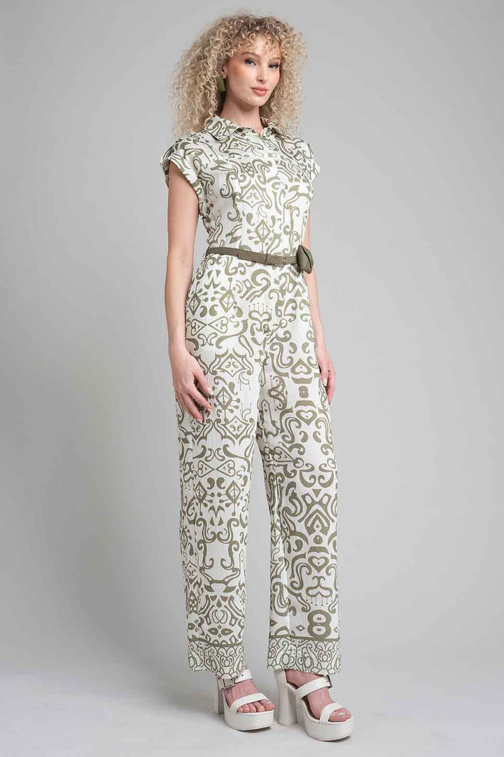 Jumpsuit Estampado Con Cinturon