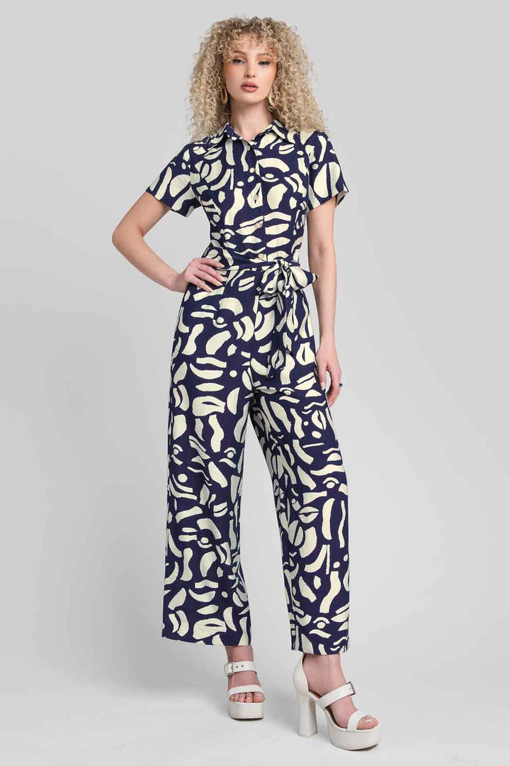 Jumpsuit Estampado Con Manga Corta