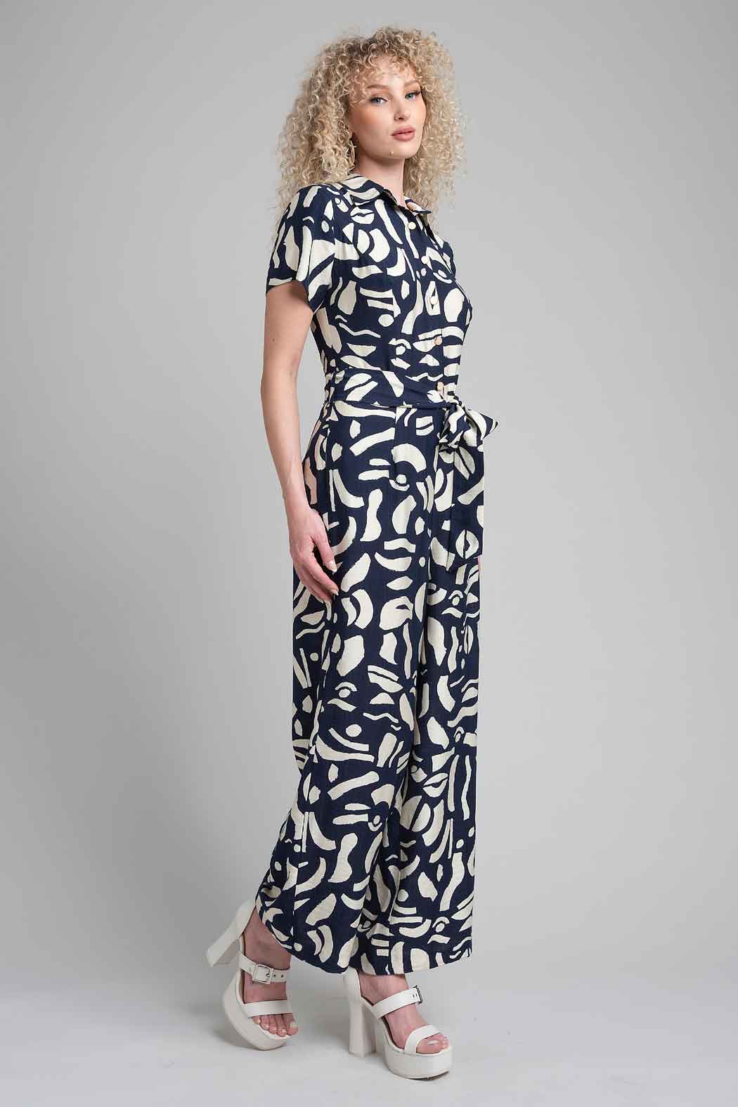 Jumpsuit Estampado Con Manga Corta