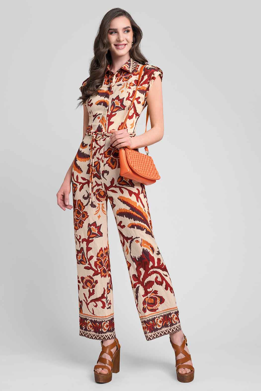 Jumpsuit Estampado Con Cinturon