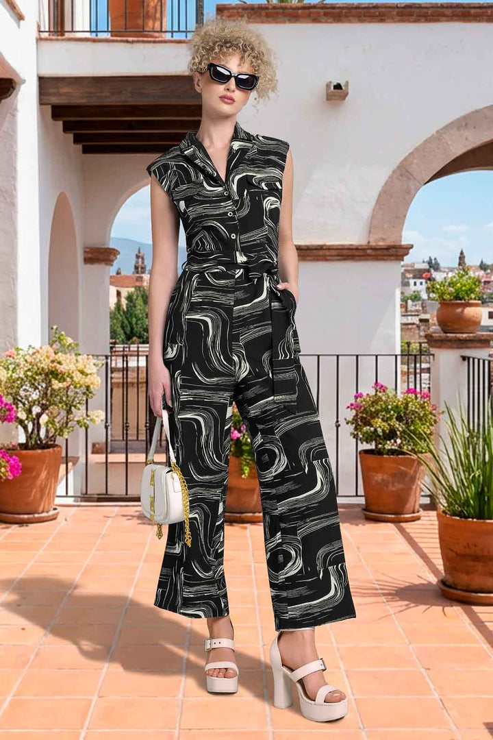 Jumpsuit Estampado Con Botones Al Frente