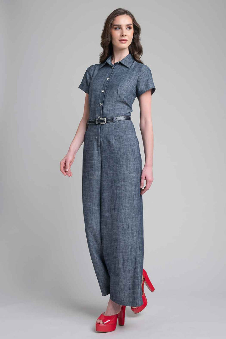Jumpsuit Con Manga Corta Y Cinturon
