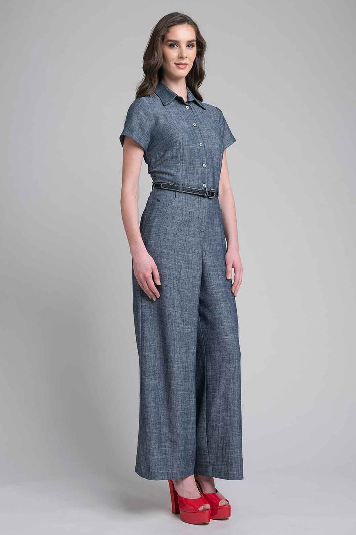 Jumpsuit Con Manga Corta Y Cinturon