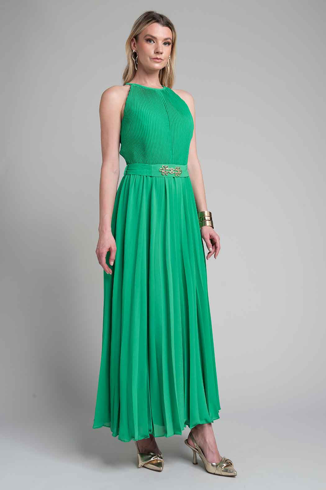 Maxi Vestido Halter Plizado