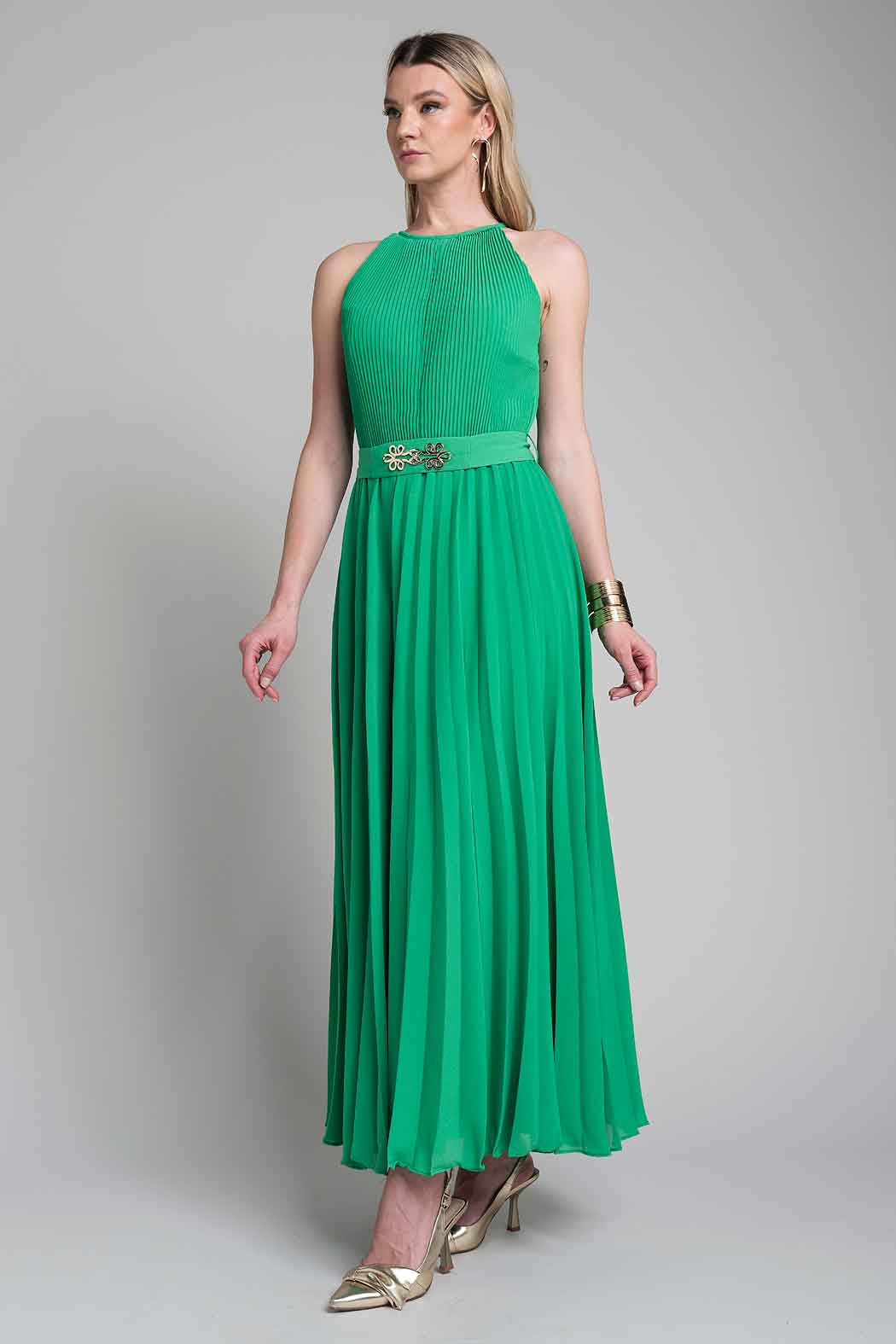 Maxi Vestido Halter Plizado