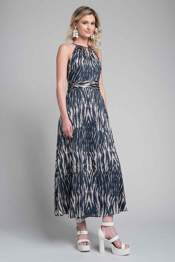 Maxi Vestido Halter Estampado De Hojas