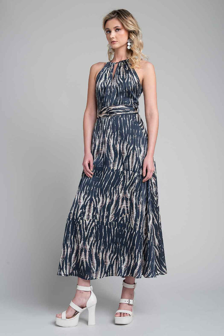 Maxi Vestido Halter Estampado De Hojas