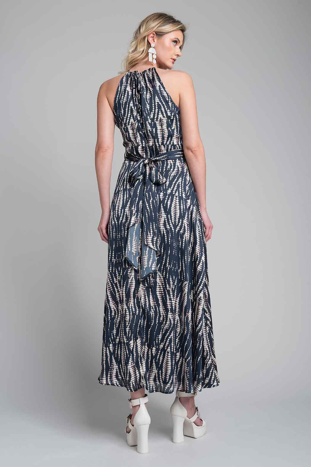 Maxi Vestido Halter Estampado De Hojas