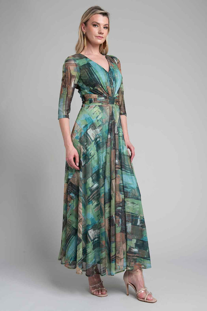 Maxi Vestido Con Manga 3/4 Estampado