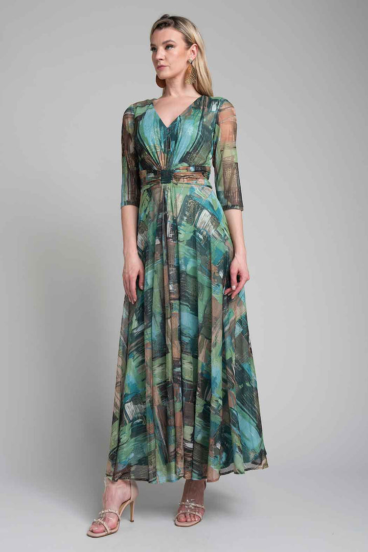Maxi Vestido Con Manga 3/4 Estampado