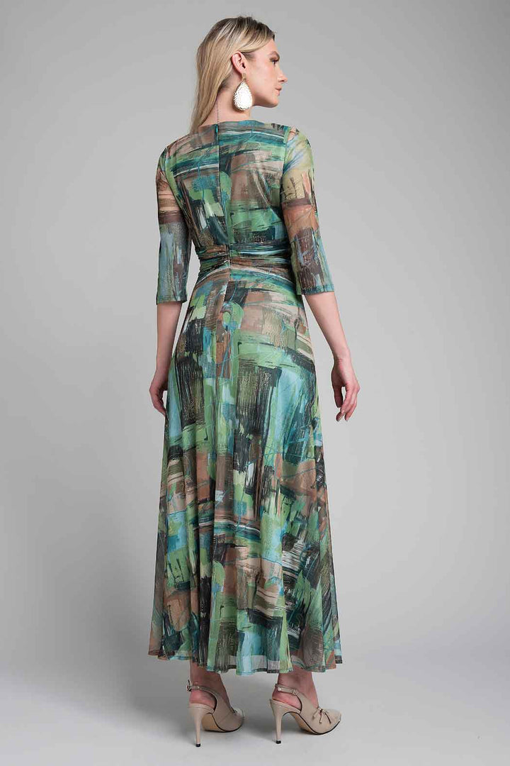 Maxi Vestido Con Manga 3/4 Estampado