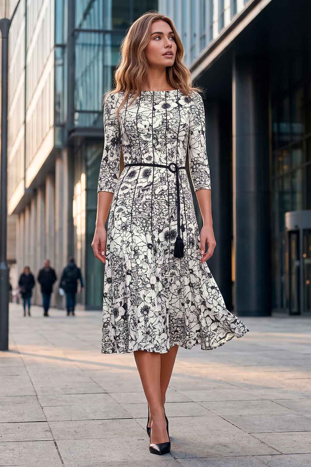 Vestido Estampado Floral Con Manga 3/4