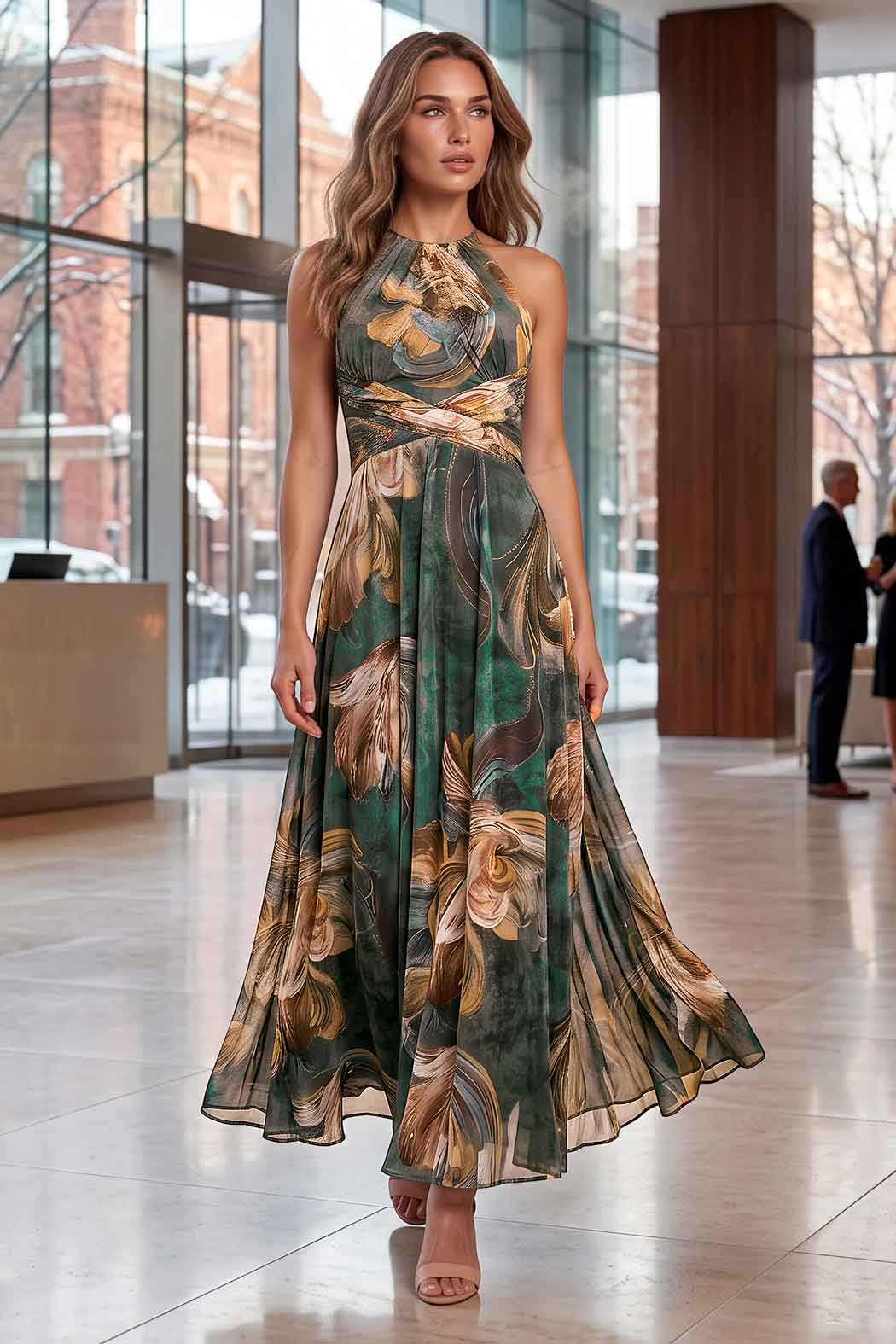 Vestido Halter Con Plizado En Cintura