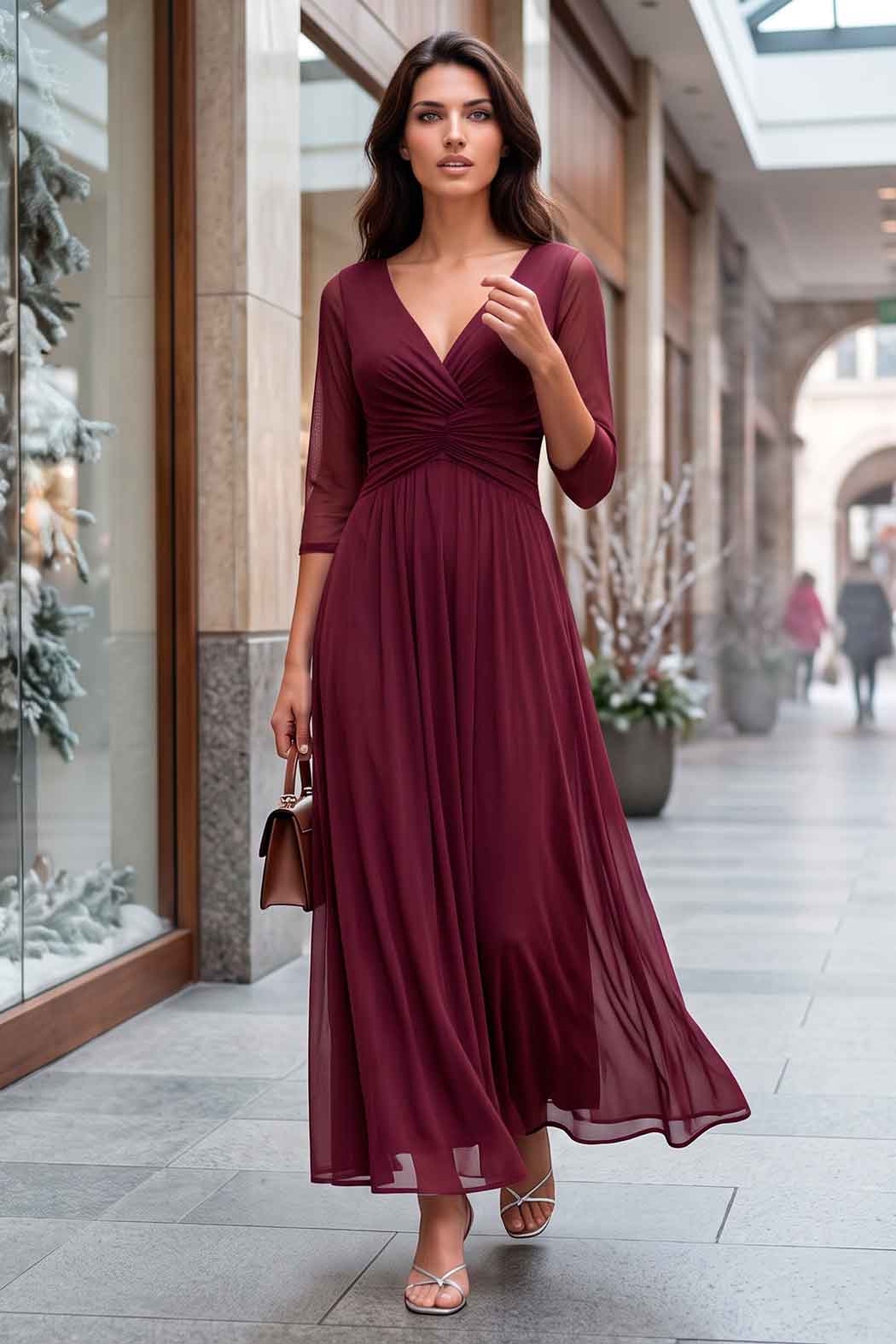 Vestido Con Escote V Y Falda Plizada