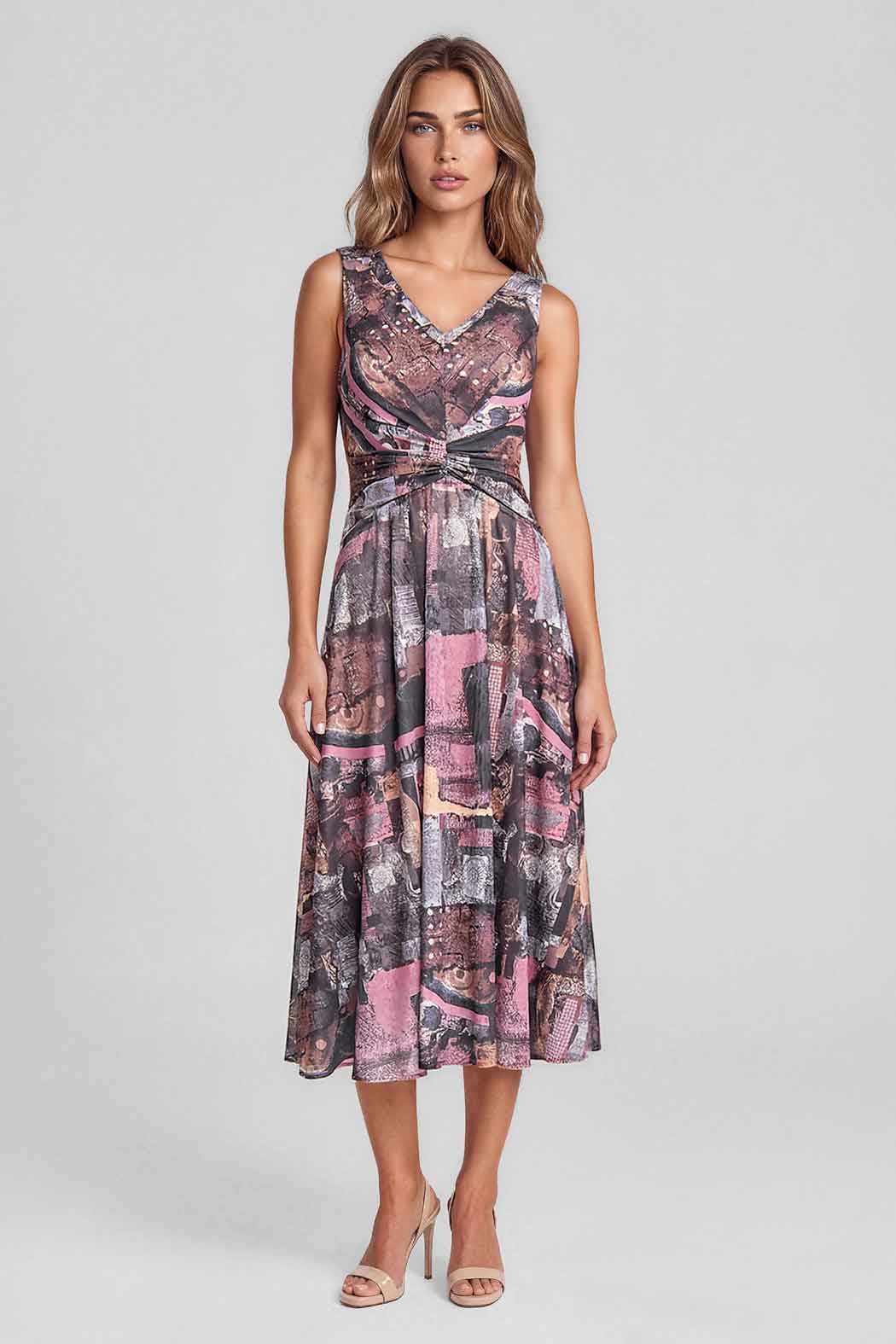 Vestido Con Manga Corta Estampado