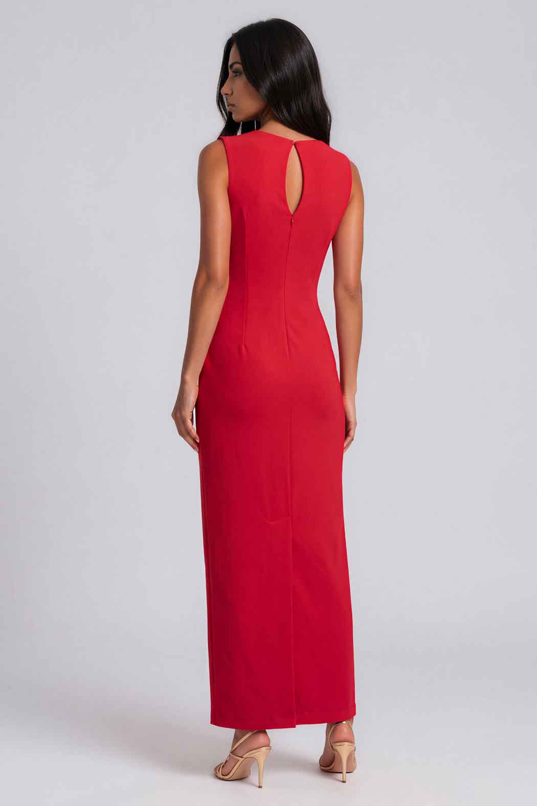 Vestido Liso Sin Mangas Y Drapeado En Cintura