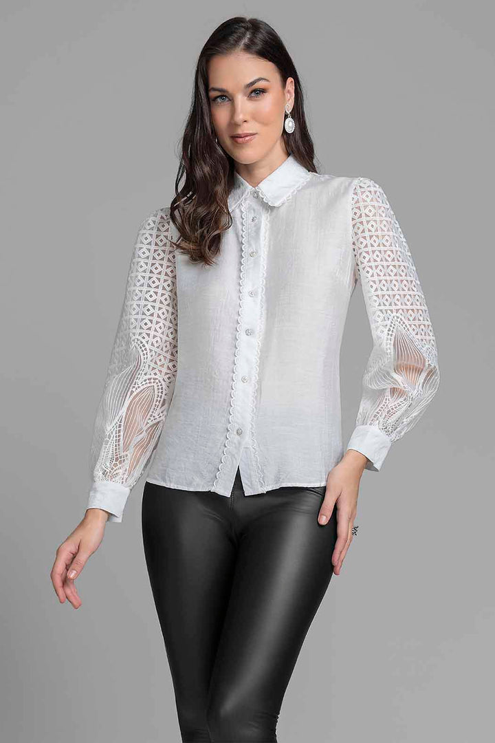 Blusa Camisera Con Bordado En Mangas