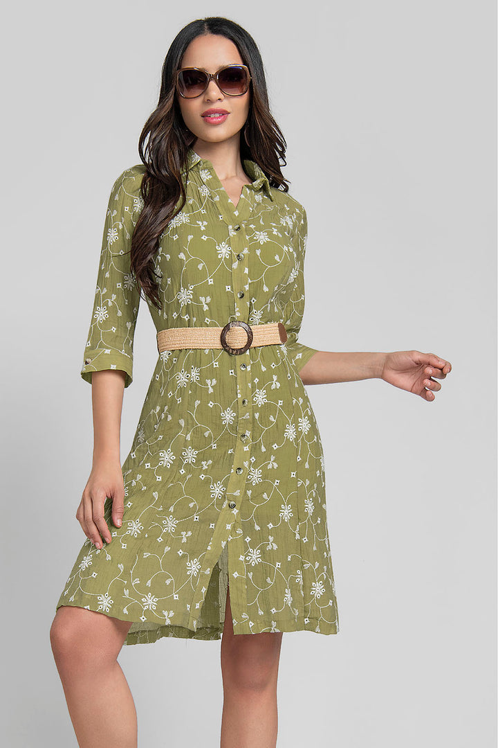 Vestido Estampado Con Cinturon