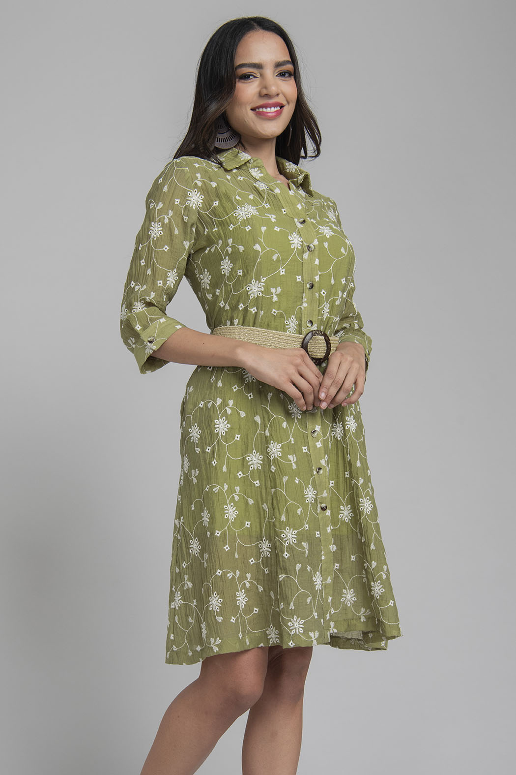 Vestido Estampado Con Cinturon