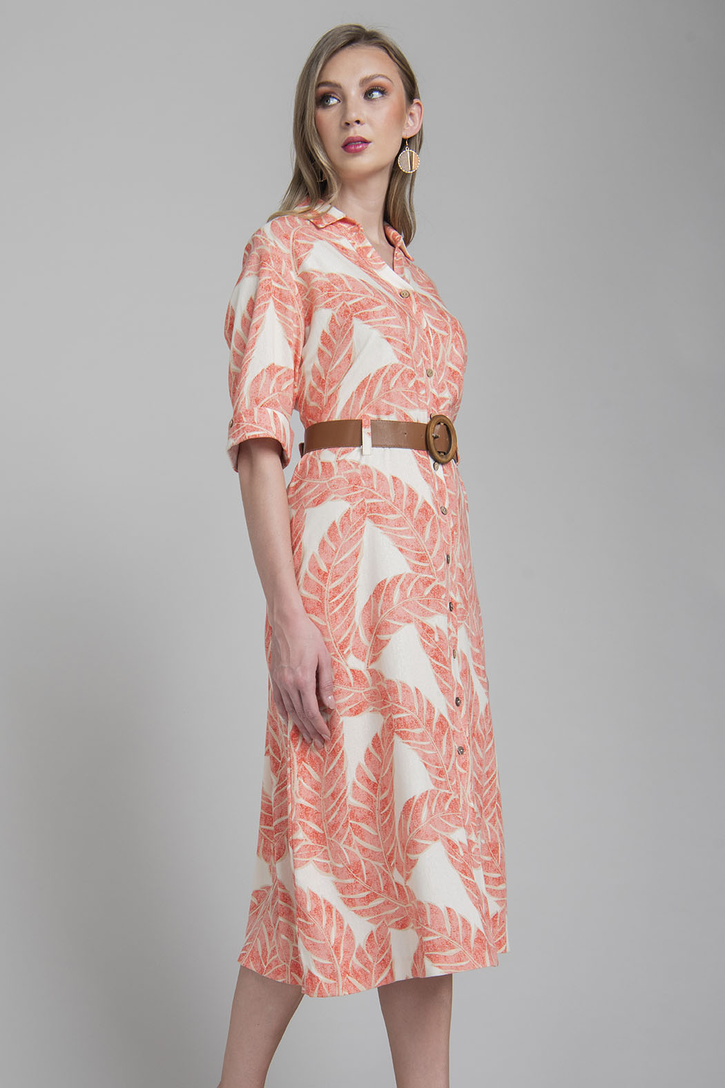 Vestido Camisero Con Estampado De Hojas