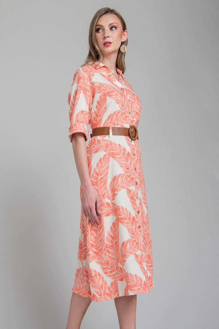 Vestido Camisero Con Estampado De Hojas