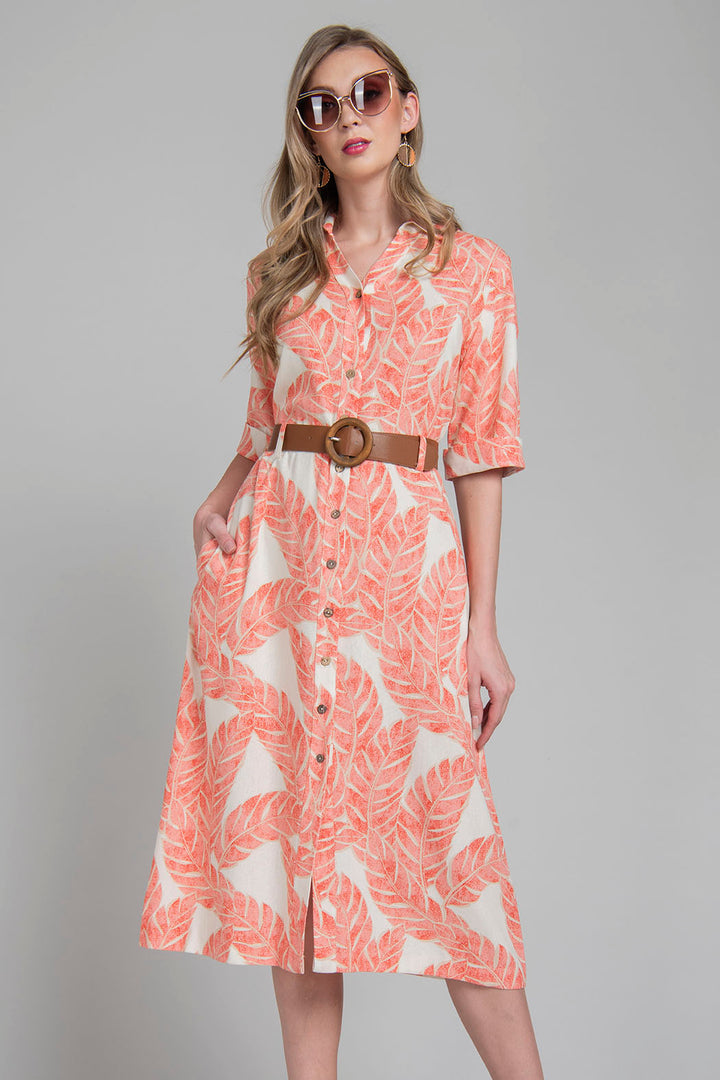 Vestido Camisero Con Estampado De Hojas
