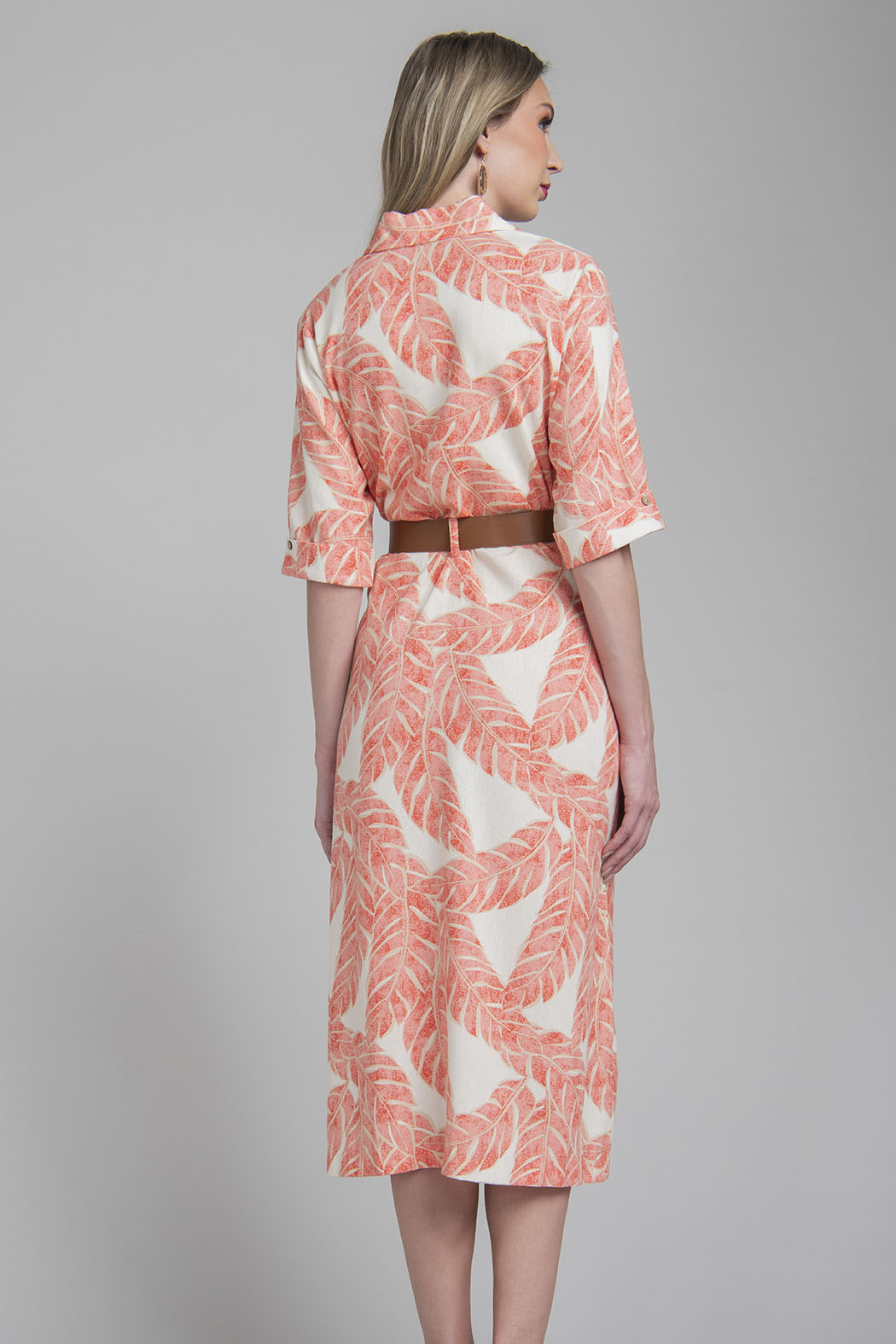 Vestido Camisero Con Estampado De Hojas
