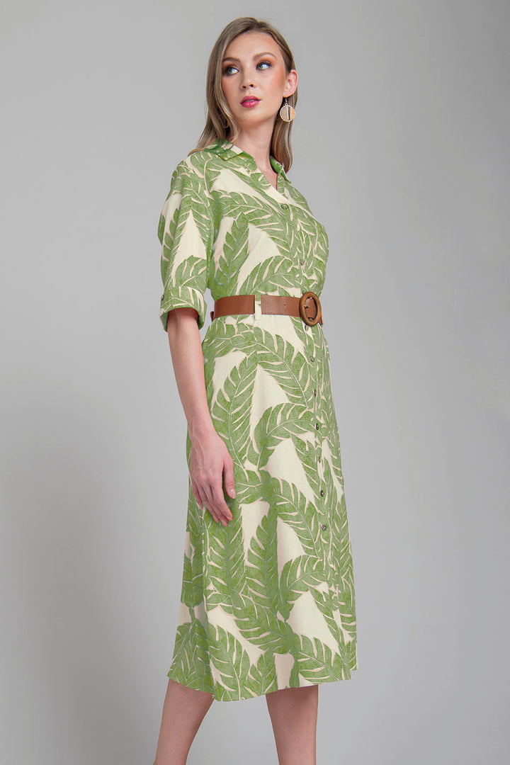 Vestido Camisero Con Estampado De Hojas