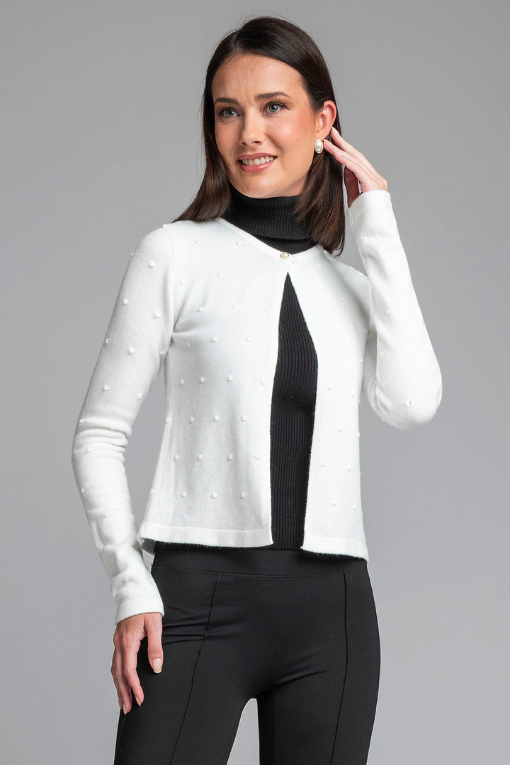 Sueter De Punto Con Detalles De Bolitas Y Broche Al Frente