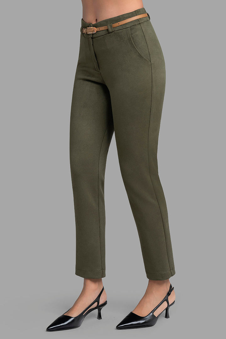 Pantalon De Gamusa Corte Recto Con Cinturon