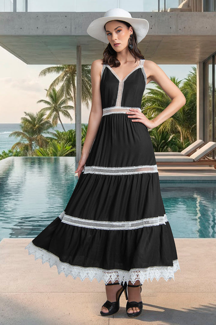 Vestido Maxi Boho Con Encaje Crochet