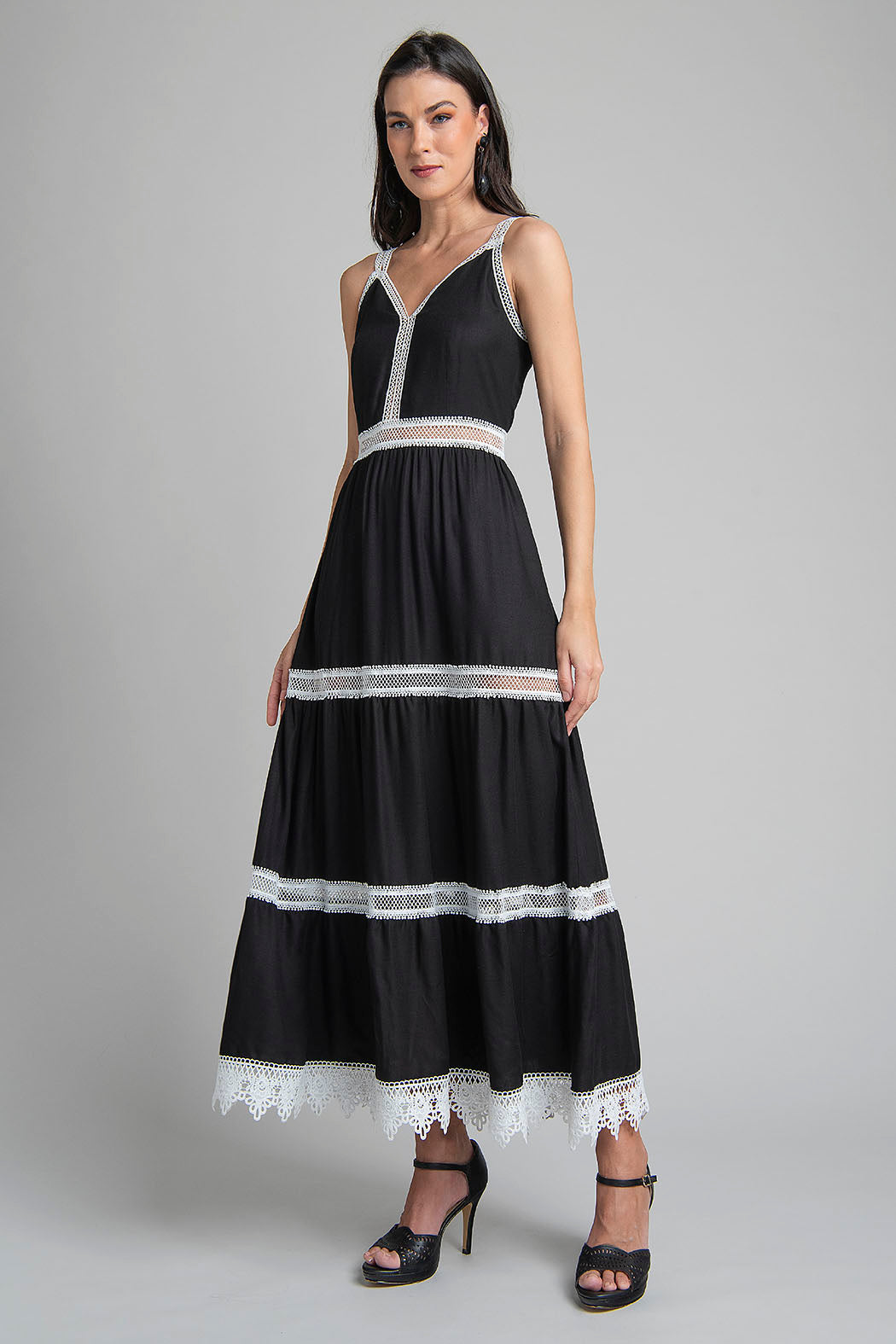 Vestido Maxi Boho Con Encaje Crochet
