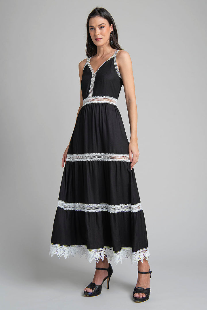 Vestido Maxi Boho Con Encaje Crochet