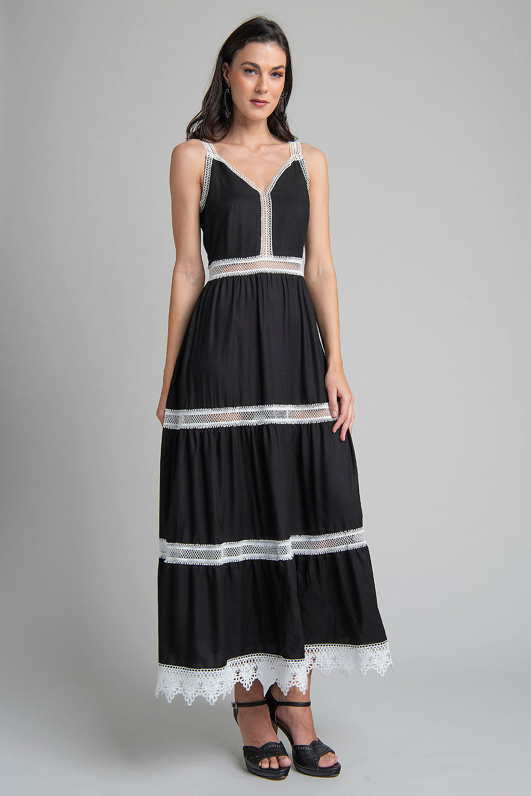 Vestido Maxi Boho Con Encaje Crochet